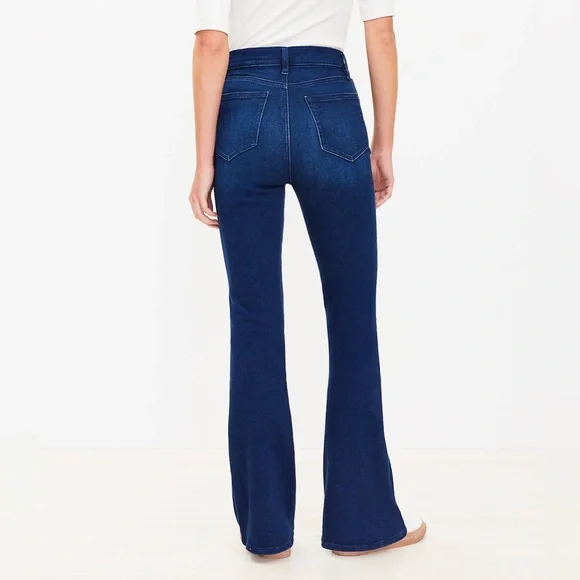 LOFT Curvy High Rise Slim Flare Jeans in Dark Wash Size 32/14 NWT - Picture 3 of 16